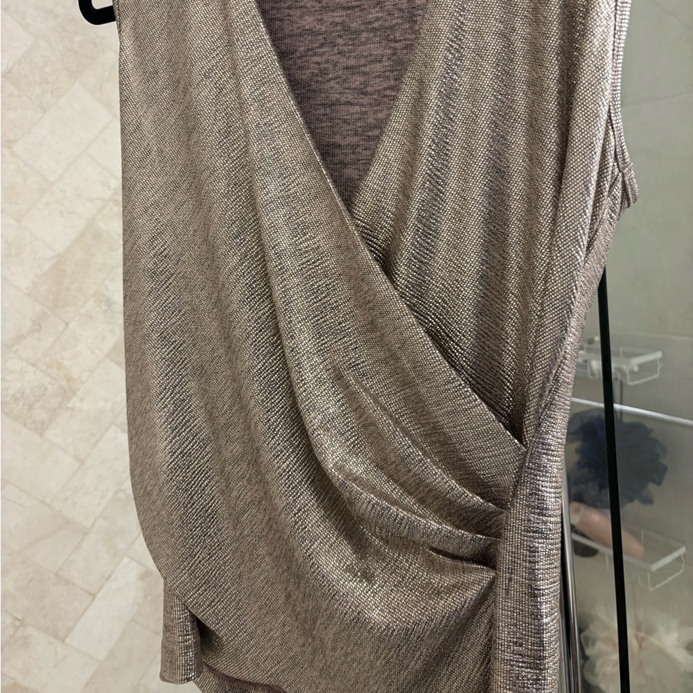 Ramy Brook Metallic Taupe Sleeveless Draped Top